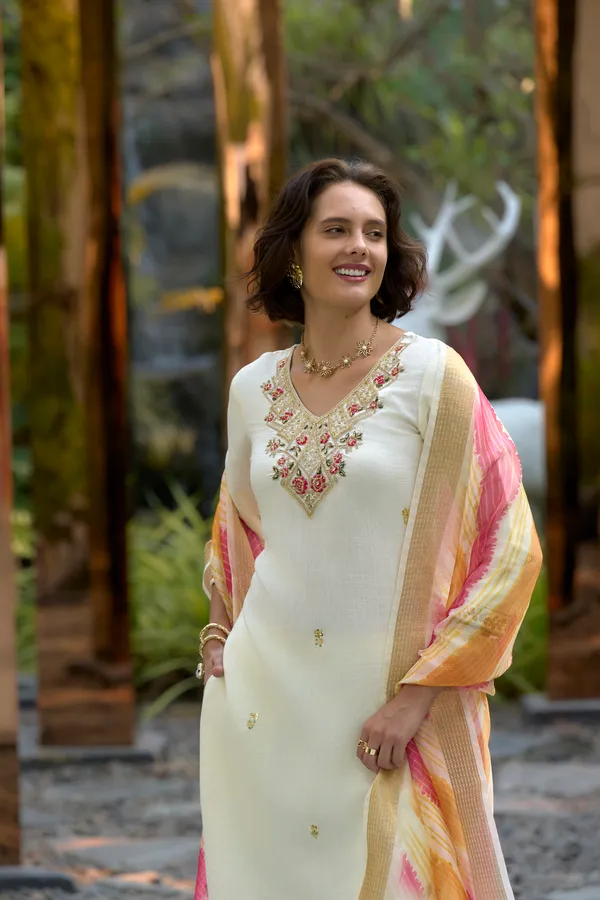 Cream_Viscose_Kurta,_Pant_&_Dupatta_Set_For_Women_&_Girls