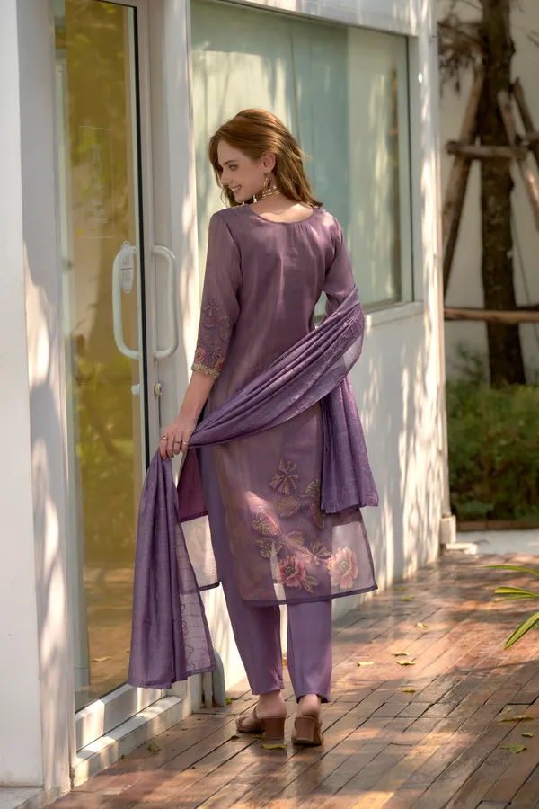 Wine_Viscose_Kurta,_Pant_&_Dupatta_Set_For_Women_&_Girls