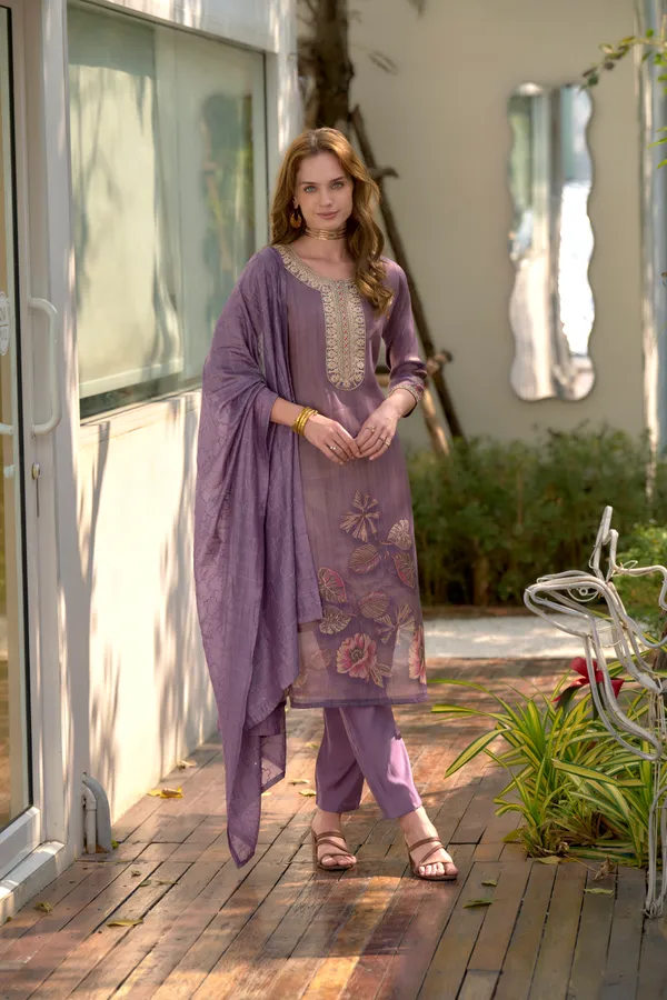 Wine_Viscose_Kurta,_Pant_&_Dupatta_Set_For_Women_&_Girls