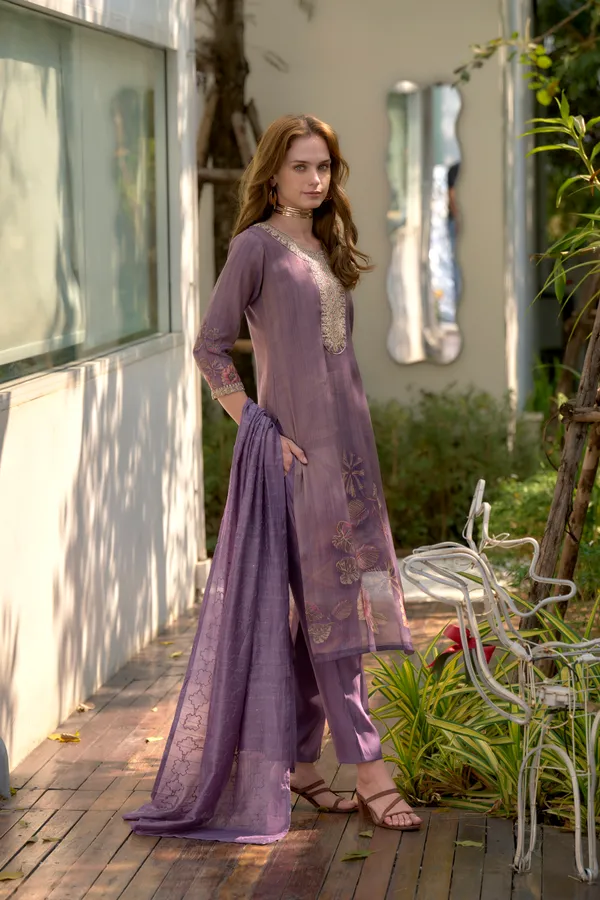 Wine_Viscose_Kurta,_Pant_&_Dupatta_Set_For_Women_&_Girls