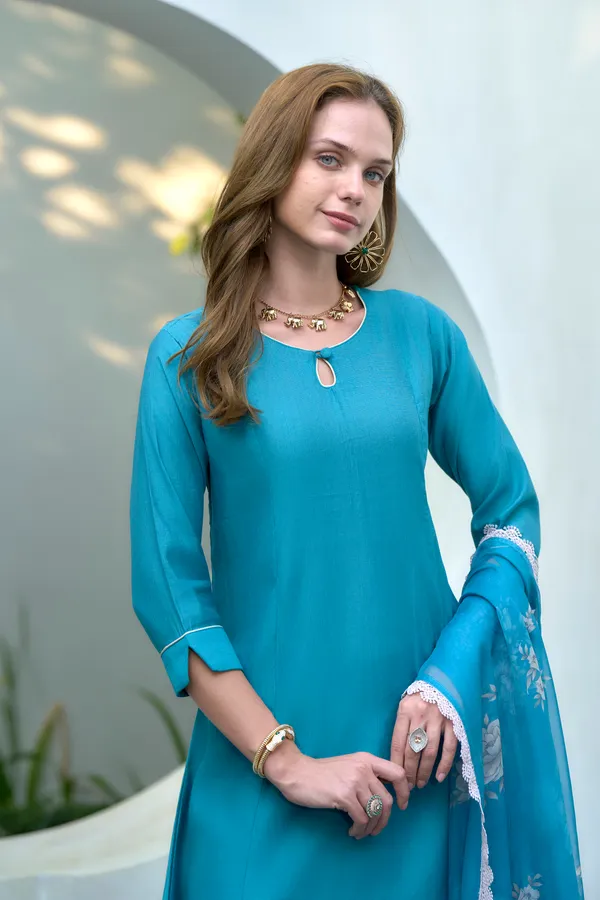 Teal_Viscose_Kurta,_Pant_&_Dupatta_Set_For_Women_&_Girls