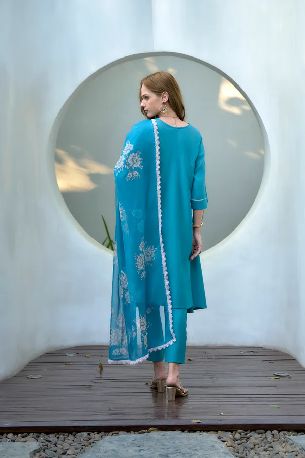 Teal_Viscose_Kurta,_Pant_&_Dupatta_Set_For_Women_&_Girls