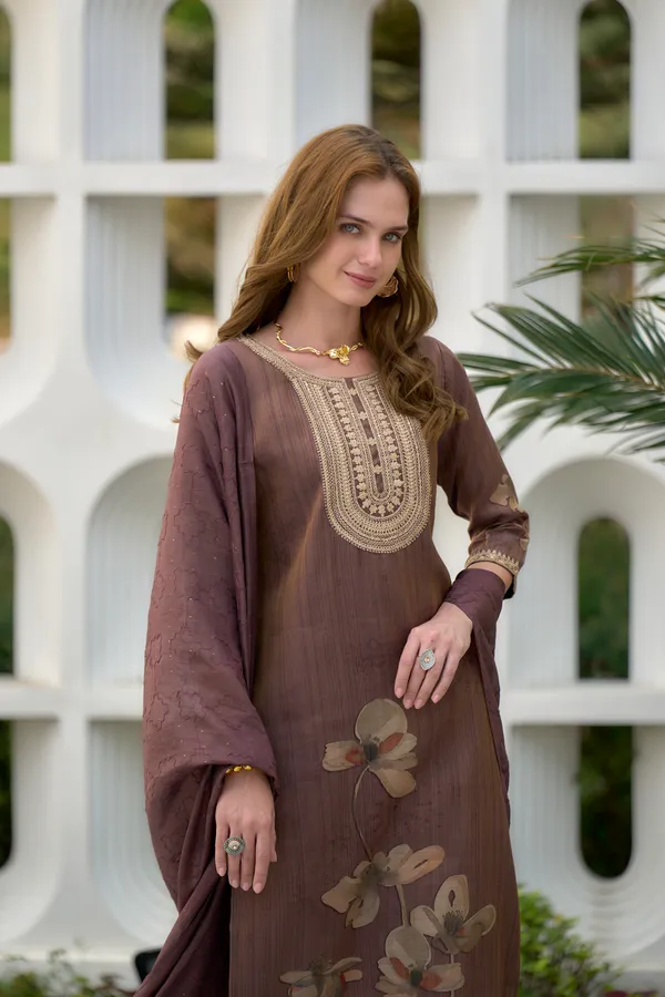 Brown_Viscose_Kurta,_Pant_&_Dupatta_Set_For_Women_&_Girls