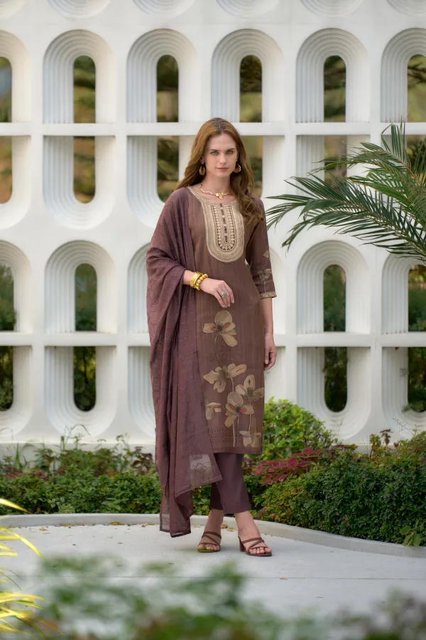 Brown_Viscose_Kurta,_Pant_&_Dupatta_Set_For_Women_&_Girls