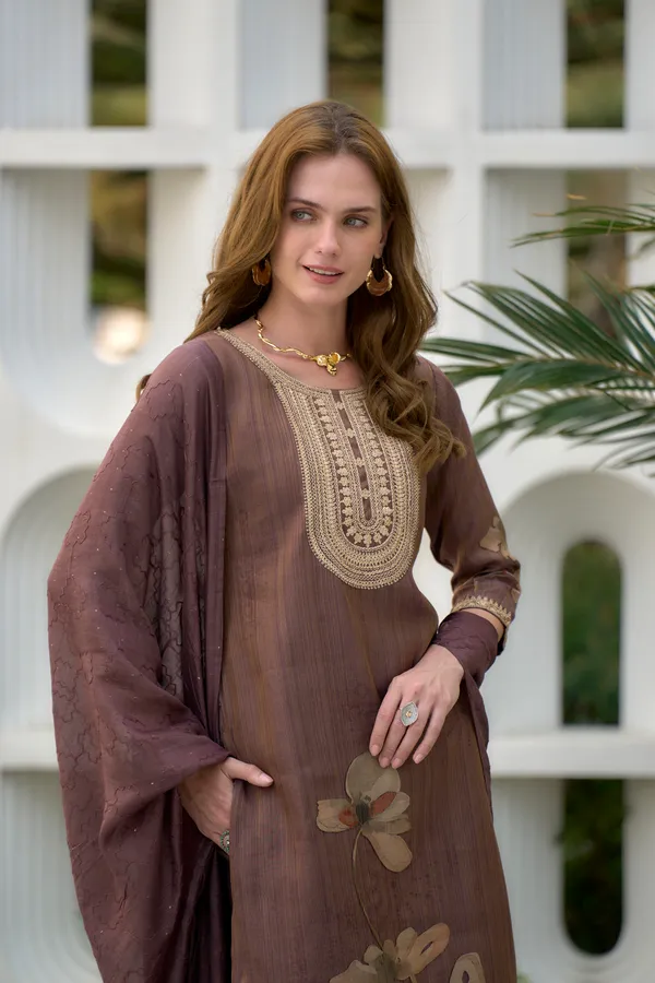 Brown_Viscose_Kurta,_Pant_&_Dupatta_Set_For_Women_&_Girls