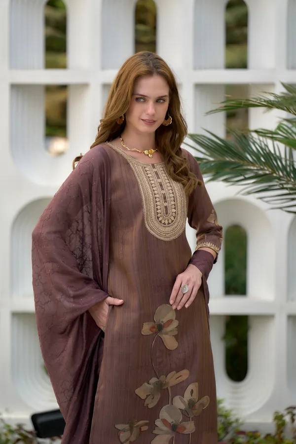Brown_Viscose_Kurta,_Pant_&_Dupatta_Set_For_Women_&_Girls