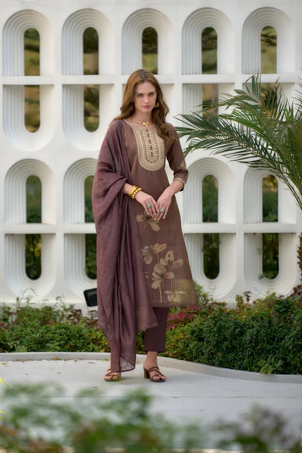 Brown_Viscose_Kurta,_Pant_&_Dupatta_Set_For_Women_&_Girls