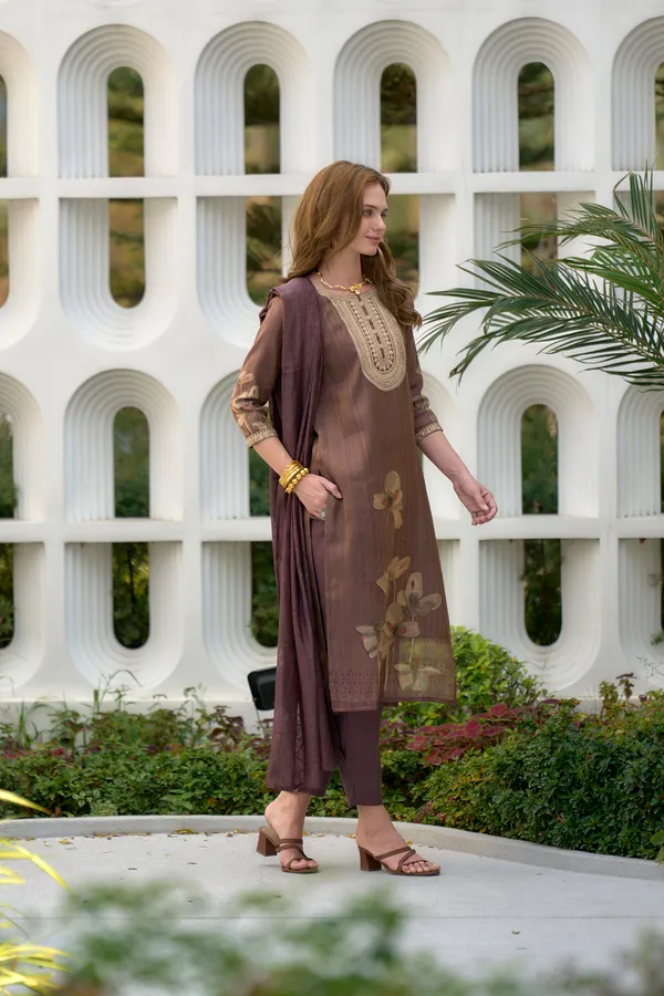 Brown_Viscose_Kurta,_Pant_&_Dupatta_Set_For_Women_&_Girls