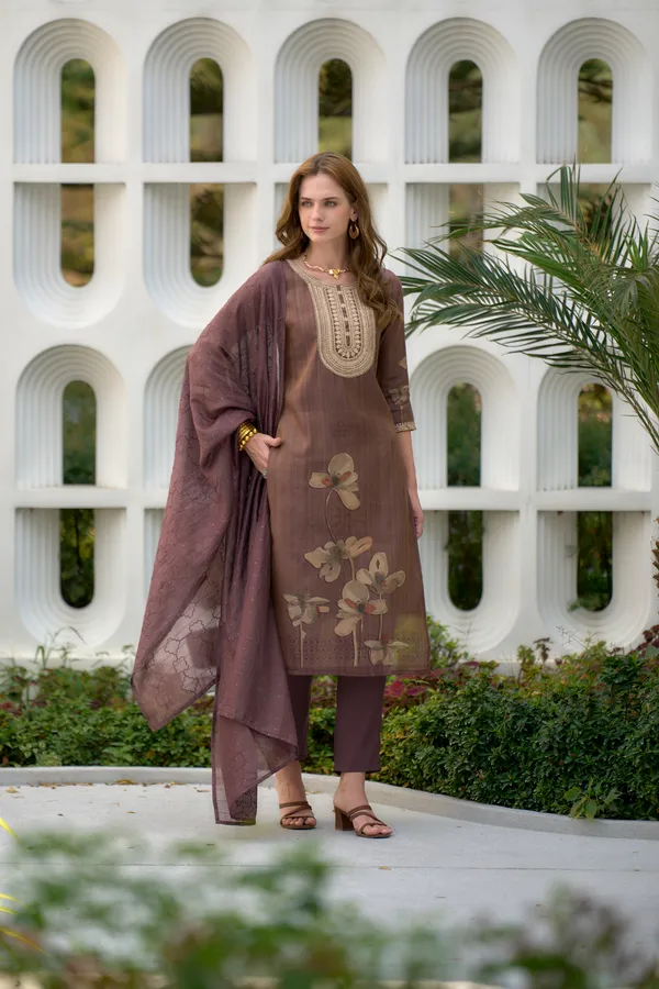 Brown_Viscose_Kurta,_Pant_&_Dupatta_Set_For_Women_&_Girls