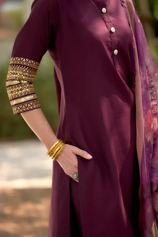 Wine_Viscose_Kurta,_Pant_&_Dupatta_Set_For_Women_&_Girls