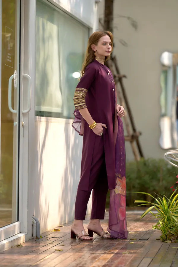 Wine_Viscose_Kurta,_Pant_&_Dupatta_Set_For_Women_&_Girls