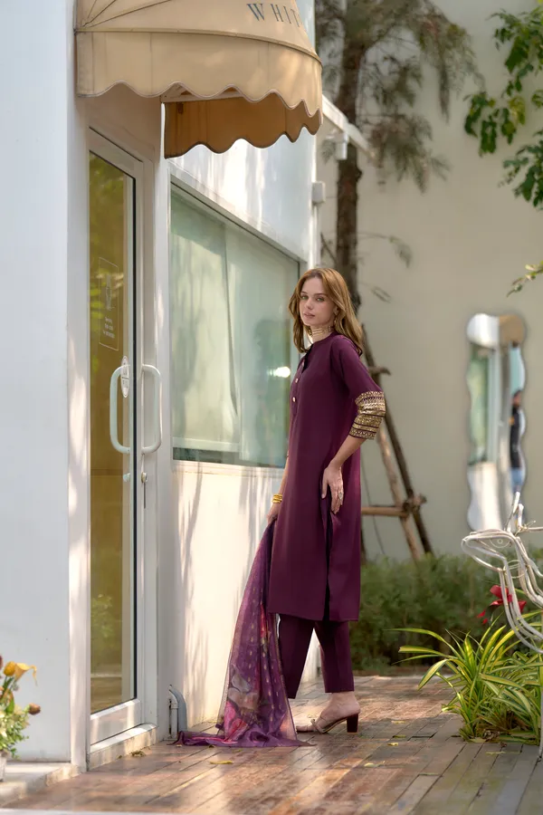 Wine_Viscose_Kurta,_Pant_&_Dupatta_Set_For_Women_&_Girls