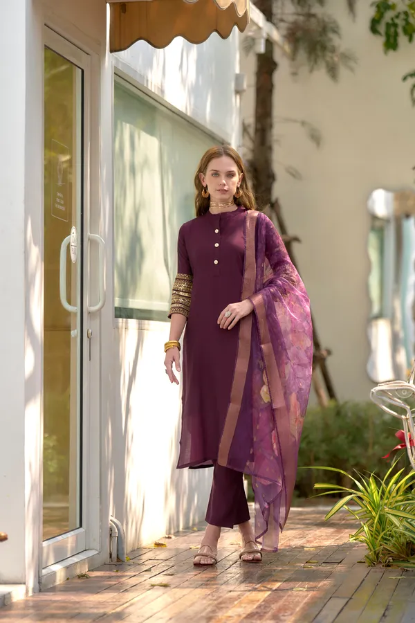 Wine_Viscose_Kurta,_Pant_&_Dupatta_Set_For_Women_&_Girls