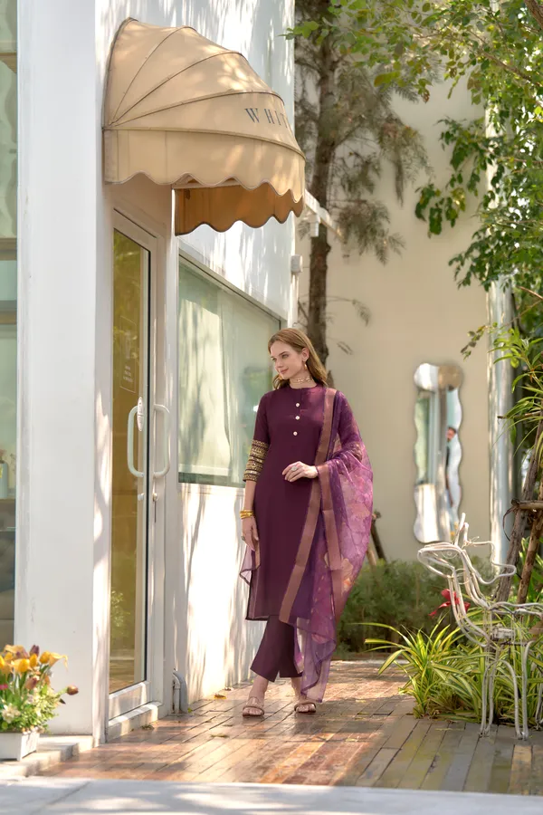 Wine_Viscose_Kurta,_Pant_&_Dupatta_Set_For_Women_&_Girls