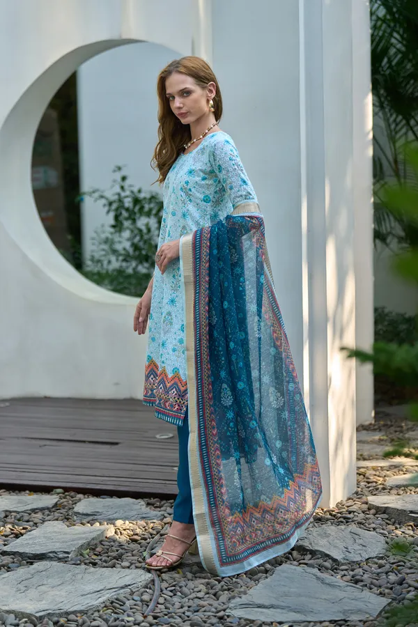 White_Viscose_Kurta,_Pant_&_Dupatta_Set_For_Women_&_Girls
