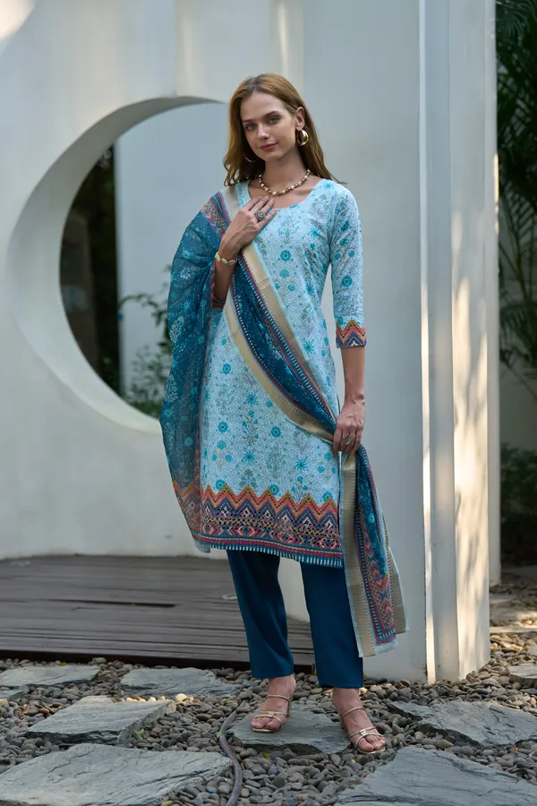 White_Viscose_Kurta,_Pant_&_Dupatta_Set_For_Women_&_Girls