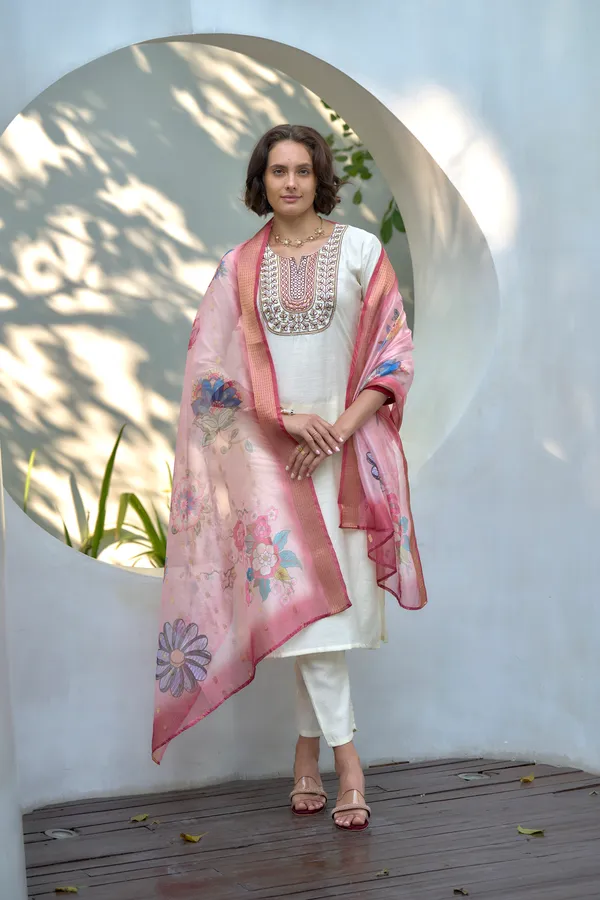 Cream_Viscose_Kurta,_Pant_&_Dupatta_Set_For_Women_&_Girls