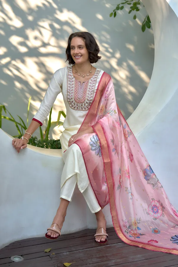 Cream_Viscose_Kurta,_Pant_&_Dupatta_Set_For_Women_&_Girls