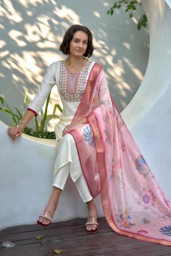 Cream_Viscose_Kurta,_Pant_&_Dupatta_Set_For_Women_&_Girls
