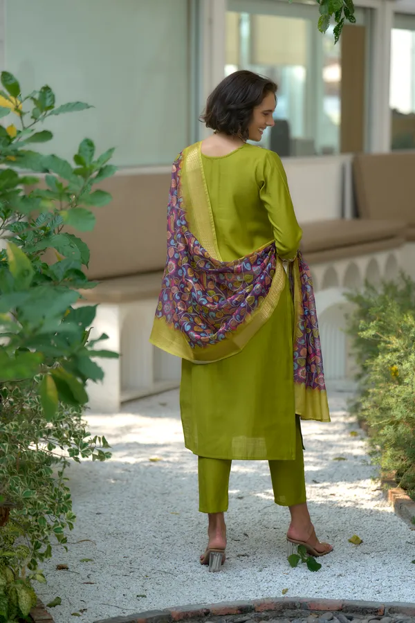 Lime_Viscose_Kurta,_Pant_&_Dupatta_Set_For_Women_&_Girls