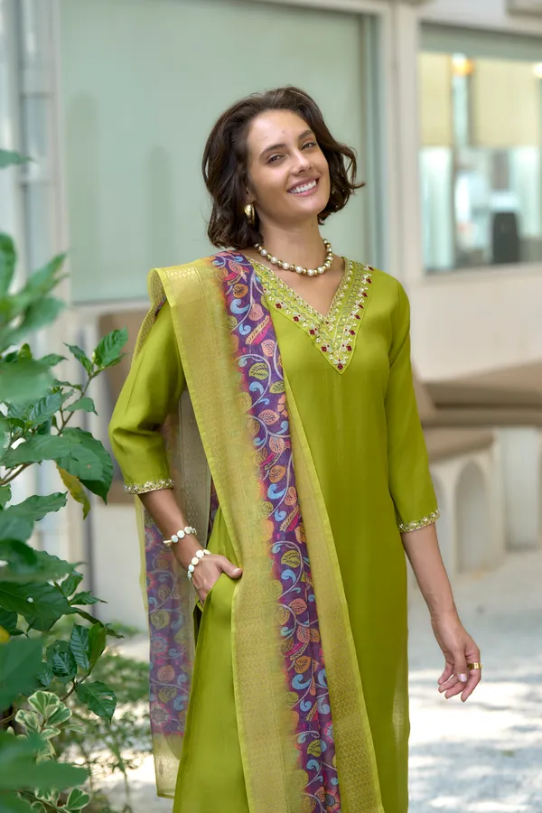 Lime_Viscose_Kurta,_Pant_&_Dupatta_Set_For_Women_&_Girls