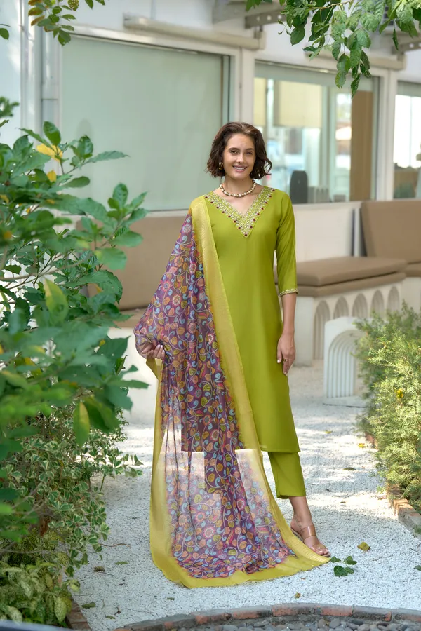 Lime_Viscose_Kurta,_Pant_&_Dupatta_Set_For_Women_&_Girls