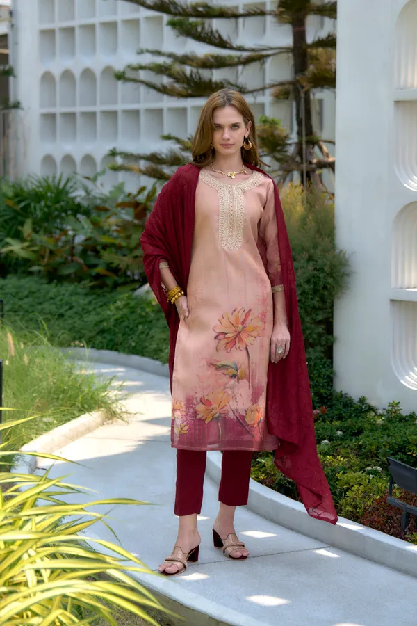 Dark_Peach_Viscose_Kurta,_Pant_&_Dupatta_Set_For_Women_&_Girls