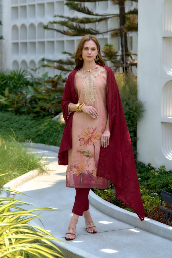 Dark_Peach_Viscose_Kurta,_Pant_&_Dupatta_Set_For_Women_&_Girls