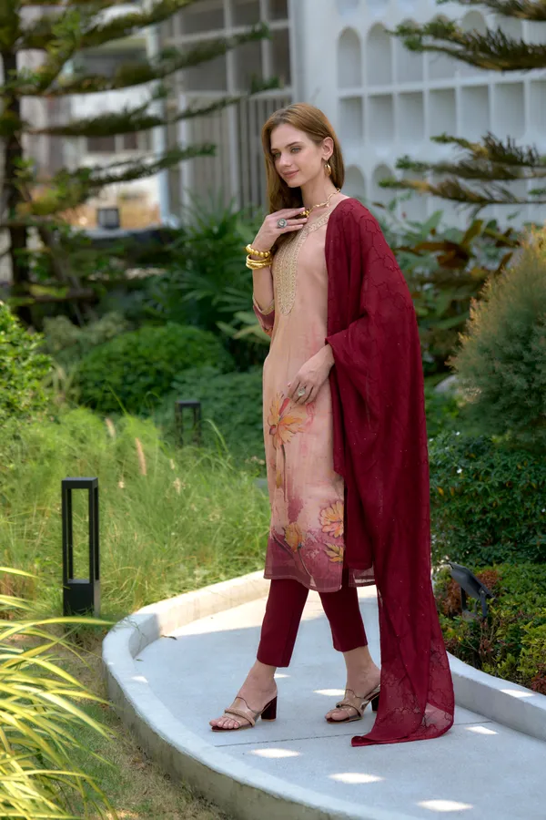 Dark_Peach_Viscose_Kurta,_Pant_&_Dupatta_Set_For_Women_&_Girls