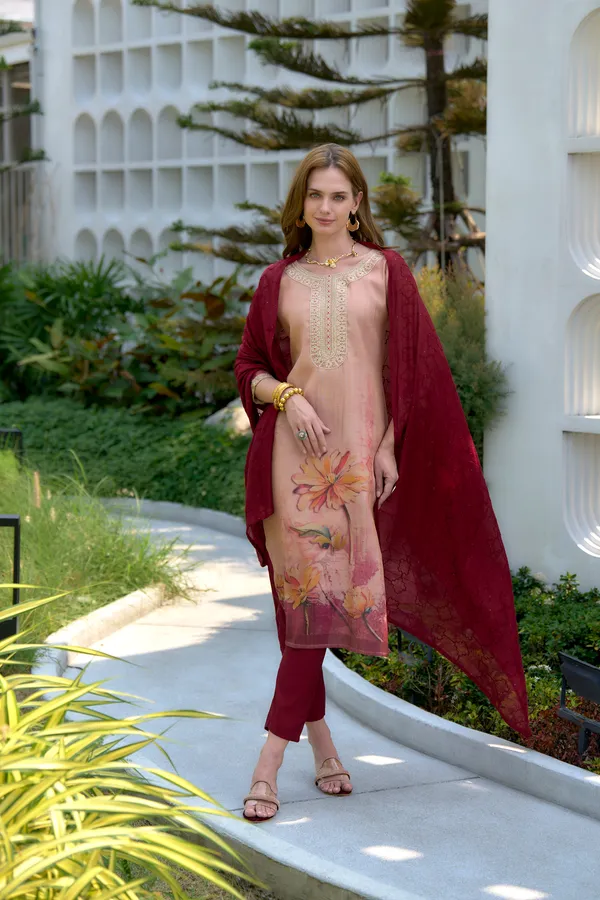 Dark_Peach_Viscose_Kurta,_Pant_&_Dupatta_Set_For_Women_&_Girls