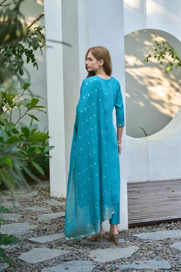 Teal_Viscose_Kurta,_Pant_&_Dupatta_Set_For_Women_&_Girls