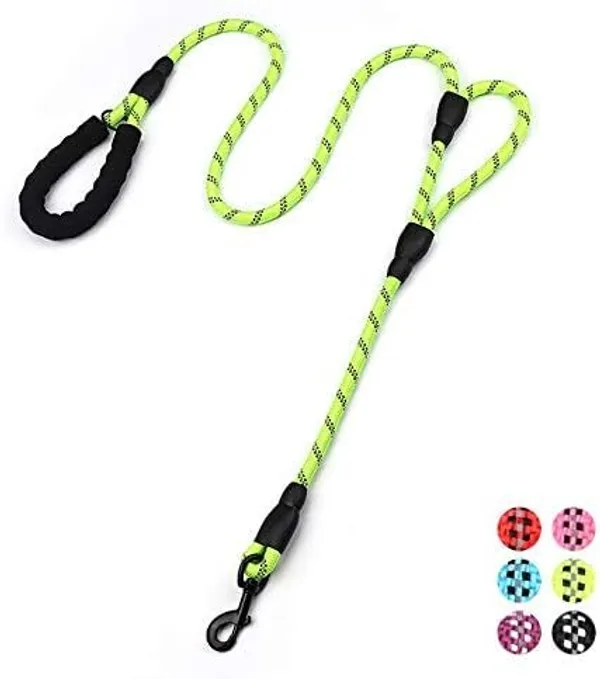 5FT_Strong_Dog_Leash_with_Comfortable_Padded_Handle_and_Highly_Reflective_Threads_Dog_Leashes_for_Small_Medium_and_Large_Dogs_(Double_Handle_-_Green)