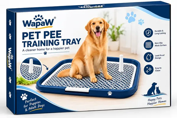 WapaW_Portable_Dog_Toilet_Tray_with_Pee_Post,_Puppy_Potty_Training_Pad_Holder,_Indoor_Pet_Toilet_with_Removable_Mesh_Grate,_No_Wet_Paws,_for_Dogs_&_Puppies