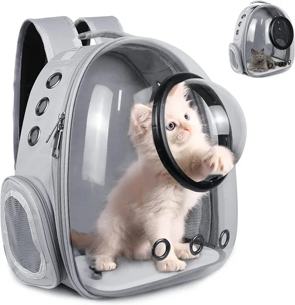 Grey_Pet_Space_Capsule_Backpack,_Cat_Puppy_Dog_Carrier,_Transparent_Breathable_Heat_Proof,_Pet_Carrier_For_Travel_Hiking_Walking_Camping