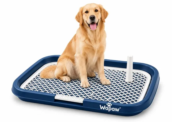 WapaW_Portable_Dog_Toilet_Tray_with_Pee_Post,_Puppy_Potty_Training_Pad_Holder,_Indoor_Pet_Toilet_with_Mesh_Grate,_No_Wet_Paws