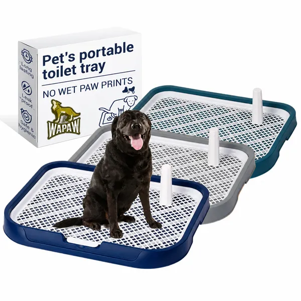 WapaW_Portable_Dog_Toilet_Tray_with_Pee_Post,_Puppy_Potty_Training_Pad_Holder,_Indoor_Pet_Toilet_with_Mesh_Grate,_No_Wet_Paws