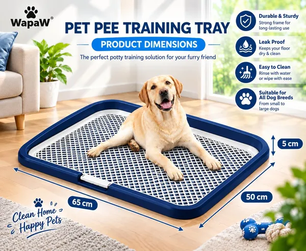 WapaW_Portable_Dog_Toilet_Tray_with_Pee_Post,_Puppy_Potty_Training_Pad_Holder,_Indoor_Pet_Toilet_with_Removable_Mesh_Grate,_No_Wet_Paws,_for_Dogs_&_Puppies