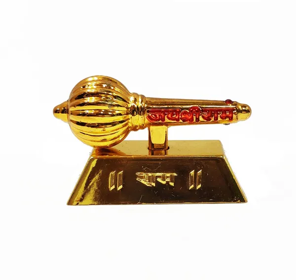 Golden_Metal_Made_Bajrang_Bali_Small_Gada_With_Big_Square_Stand_For_Keeping_In_Home_Temple_Or_Gifting_To_Hanuman_Ji_Size-_3_Inch_Wt-110_Gram_Approx