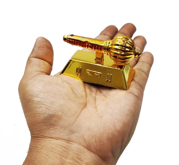 Golden_Metal_Made_Bajrang_Bali_Small_Gada_With_Big_Square_Stand_For_Keeping_In_Home_Temple_Or_Gifting_To_Hanuman_Ji_Size-_3_Inch_Wt-110_Gram_Approx