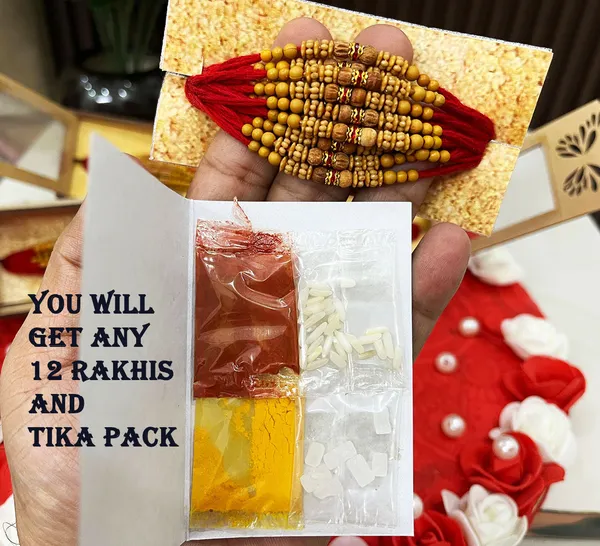 Chandan_sugandhit_Rudraksh_Rakhi_Set_of_12_Designer_Rakhi_Combo_Pack,_Rakhi_For_bhai_Bhabhi_Kids_(Random_Designs_any_one_pack_of_12_pc)_with_Tika_pack