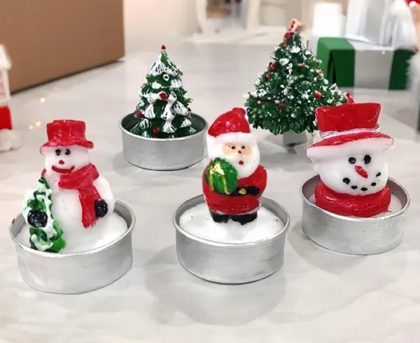 Multicolor_4_Piece_Miniature_Christmas_Tea_Light_Candle_Set_Handmade_Figures_1_Santa_Claus,_2_Snowman,_1_Christmas_Tree_Candles,_Christmas_Home_Decorations
