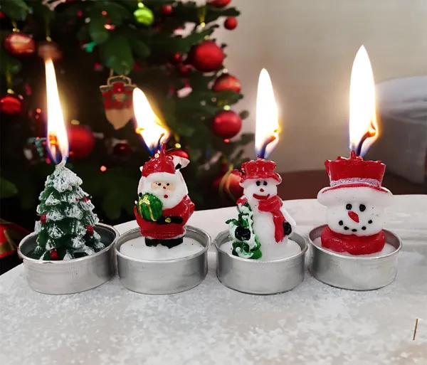 Multicolor_4_Piece_Miniature_Christmas_Tea_Light_Candle_Set_Handmade_Figures_1_Santa_Claus,_2_Snowman,_1_Christmas_Tree_Candles,_Christmas_Home_Decorations