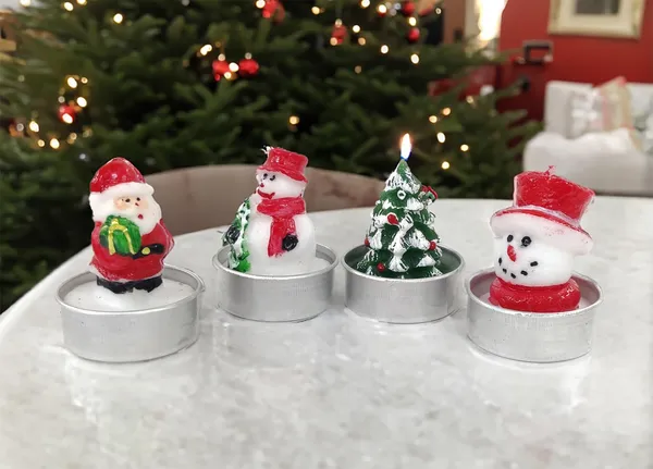 Multicolor_4_Piece_Miniature_Christmas_Tea_Light_Candle_Set_Handmade_Figures_1_Santa_Claus,_2_Snowman,_1_Christmas_Tree_Candles,_Christmas_Home_Decorations