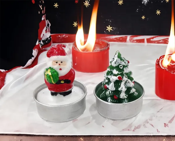 Multicolor_4_Piece_Miniature_Christmas_Tea_Light_Candle_Set_Handmade_Figures_1_Santa_Claus,_2_Snowman,_1_Christmas_Tree_Candles,_Christmas_Home_Decorations