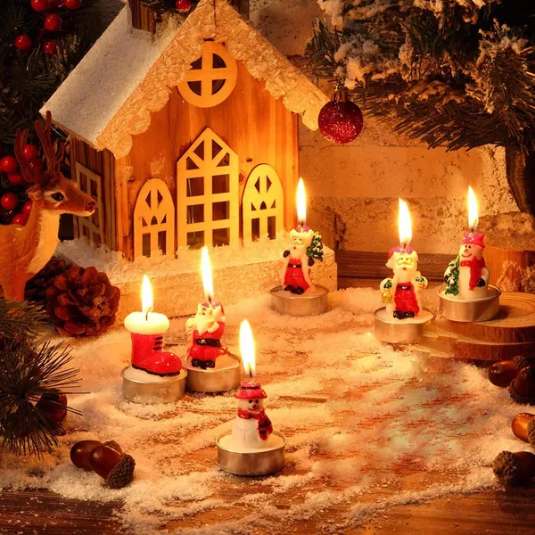 Multicolor_4_Piece_Miniature_Christmas_Tea_Light_Candle_Set_Handmade_Figures_1_Santa_Claus,_2_Snowman,_1_Christmas_Tree_Candles,_Christmas_Home_Decorations