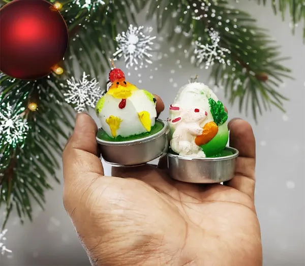 Multicolor_4_Piece_Miniature_Christmas_Easter_Tea_Light_Candle_Set_Handmade_Figures_In_Egg_Style,_Christmas_Home_Decorations_(4_Pc_Random_Designs)