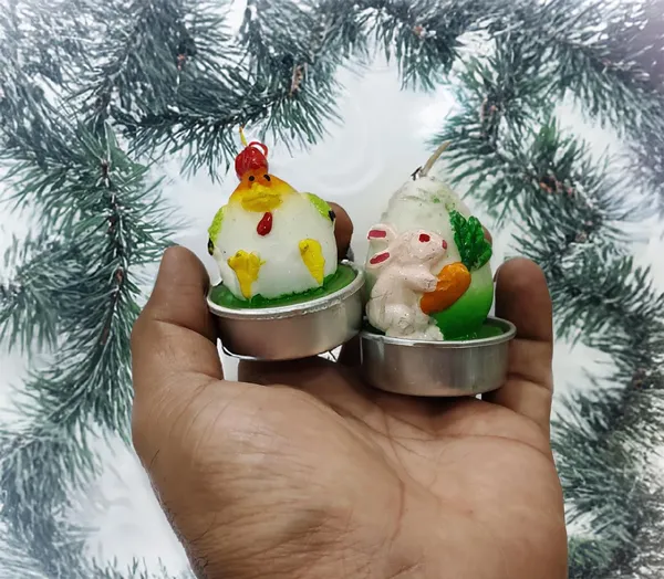 Multicolor_4_Piece_Miniature_Christmas_Easter_Tea_Light_Candle_Set_Handmade_Figures_In_Egg_Style,_Christmas_Home_Decorations_(4_Pc_Random_Designs)