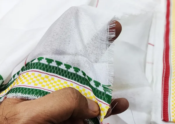 White_2_Piece_Cotton_Blended_White_Gamcha/Angocha/Towel_For_Religious_Use_Pandit_Ji_Etc_Size_-_Medium_(56_*_23_Inch)