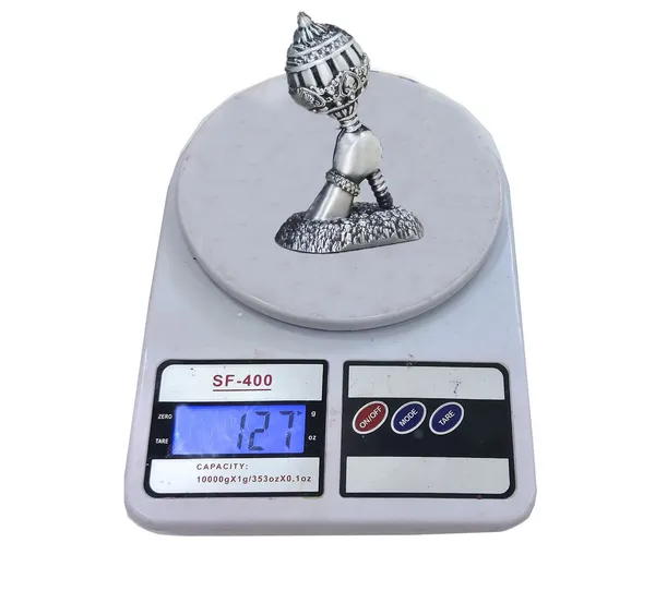 Metallic_Hanuman_Ji_Small_Gada_for_Keeping_in_Home_Temple||_Car_Dashboard_or_Gifting_to_Bajrangbali_(120_gram_Approx_3_inch)_Silver_Color
