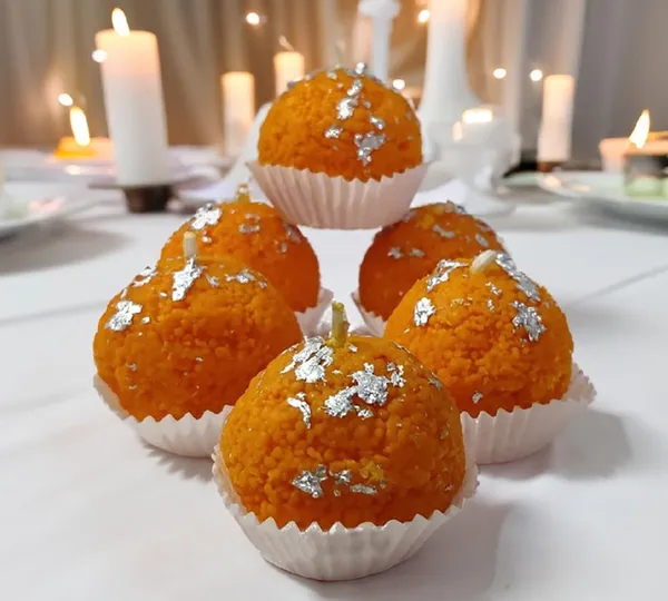 Orange_Diwali_Decorative_Motichoor_Laddu-Shaped_Soy_Wax_Candles_-_Set_Of_6_Pc_For_Festive_Gifting_And_Home_Decoration